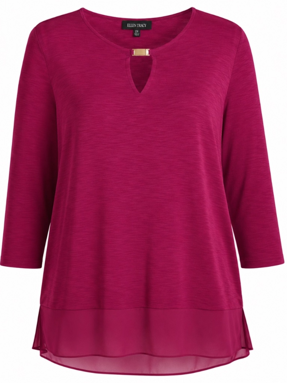EUC Size 2X Ellen Tracy Purple Knit and Chiffon Blouse with Metallic Bar Neck